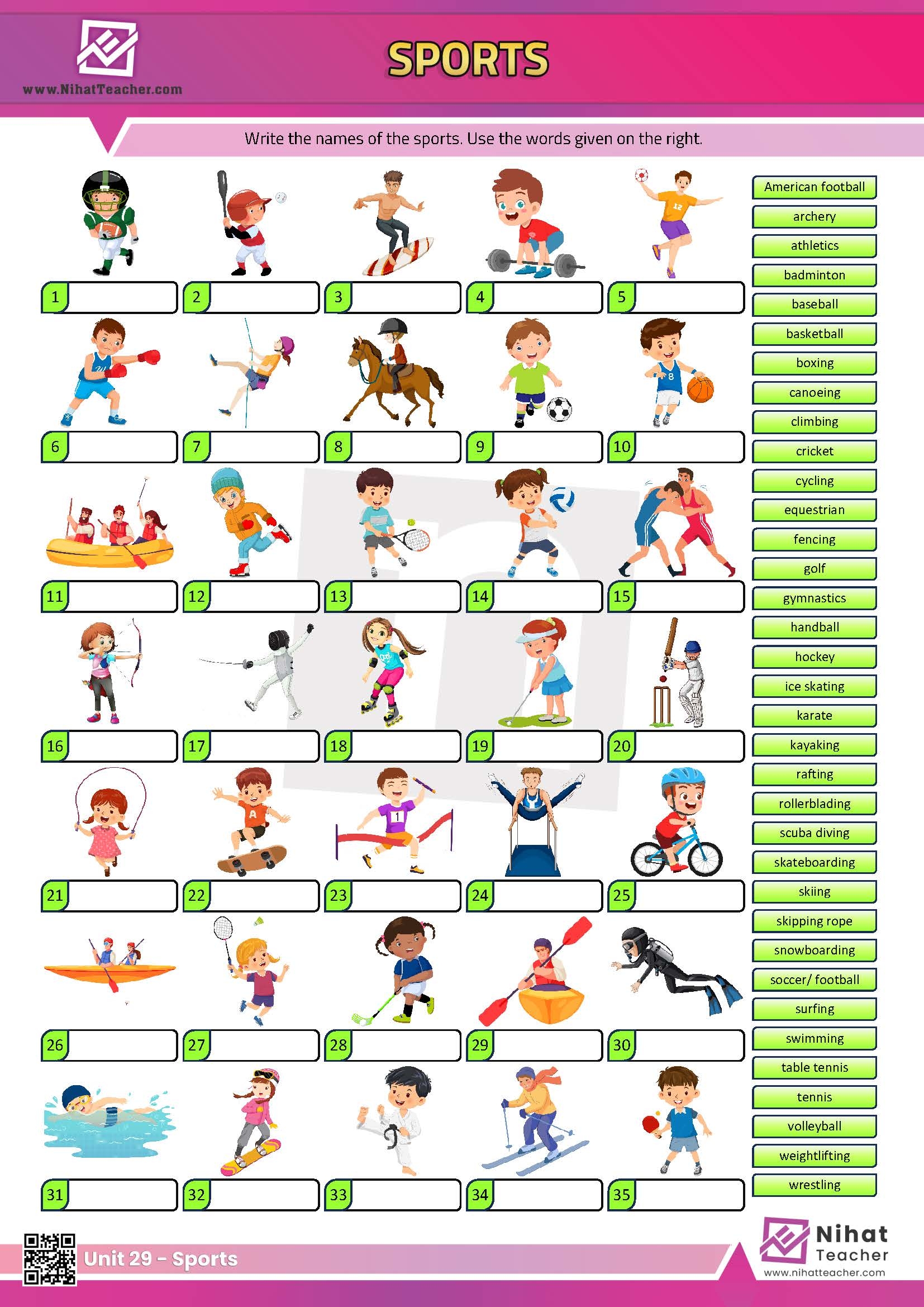Unit 29 Sports Worksheet 1 Free English Learning And Teaching Resources Free PDF Worksheets And Multiple Choice Tests 