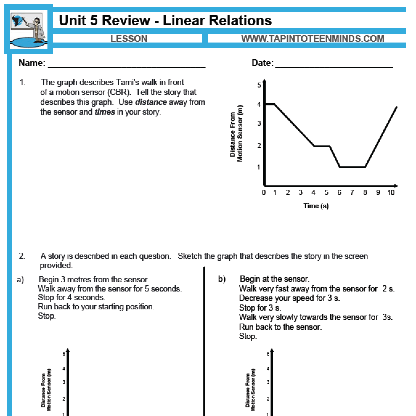 Free Printable Worksheet Modeling Linear Relationships