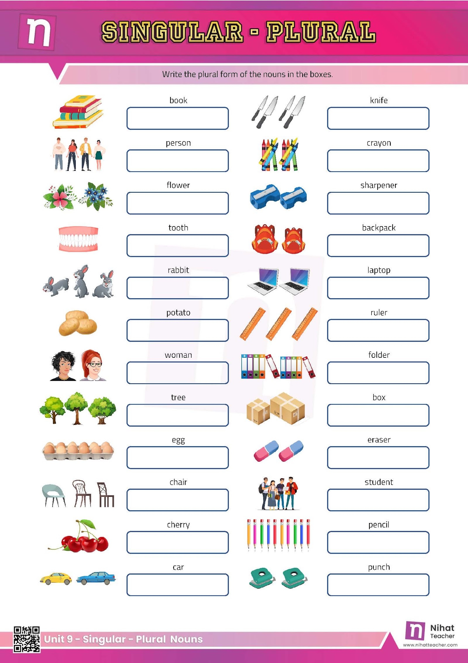 Unit 9 Singular plural Nouns Worksheet 2 Free English Learning Worksheets Library
