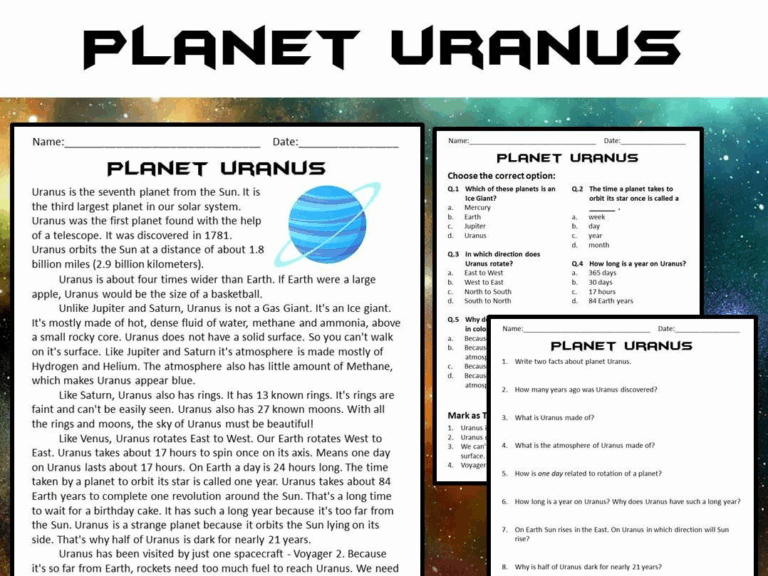 Uranus Reading Comprehension Passage And Questions PDF Teaching Resources
