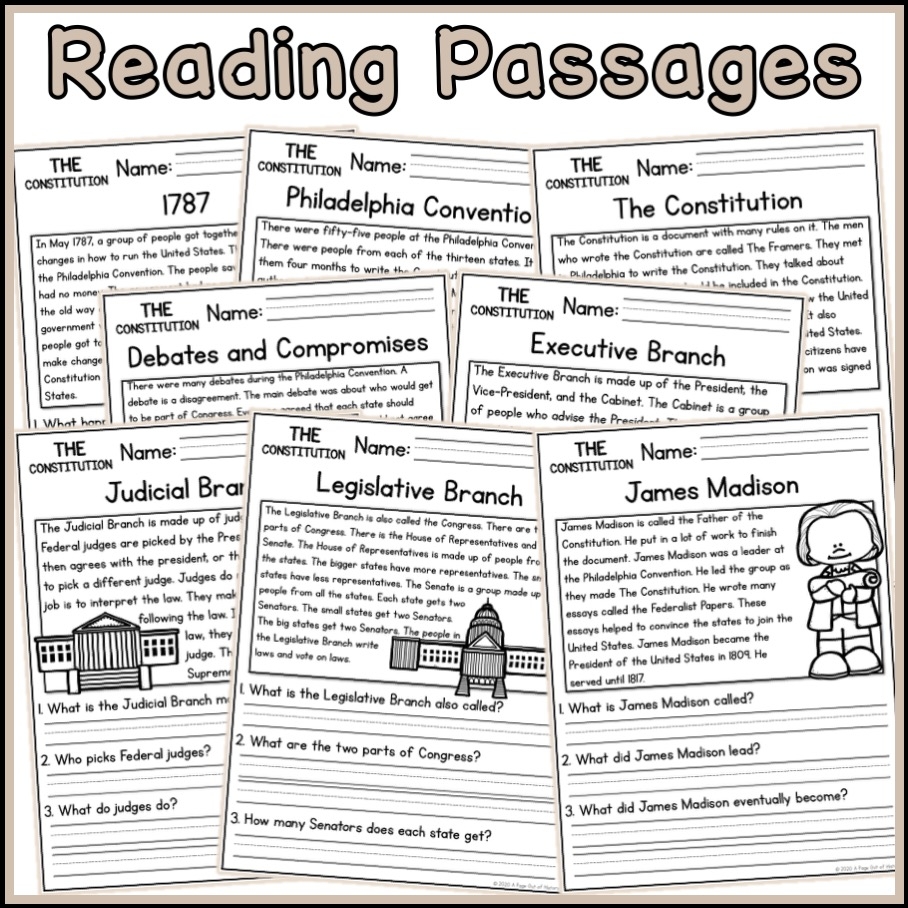 US Constitution Social Studies Reading Comprehension Passages K 2 Made By Teachers