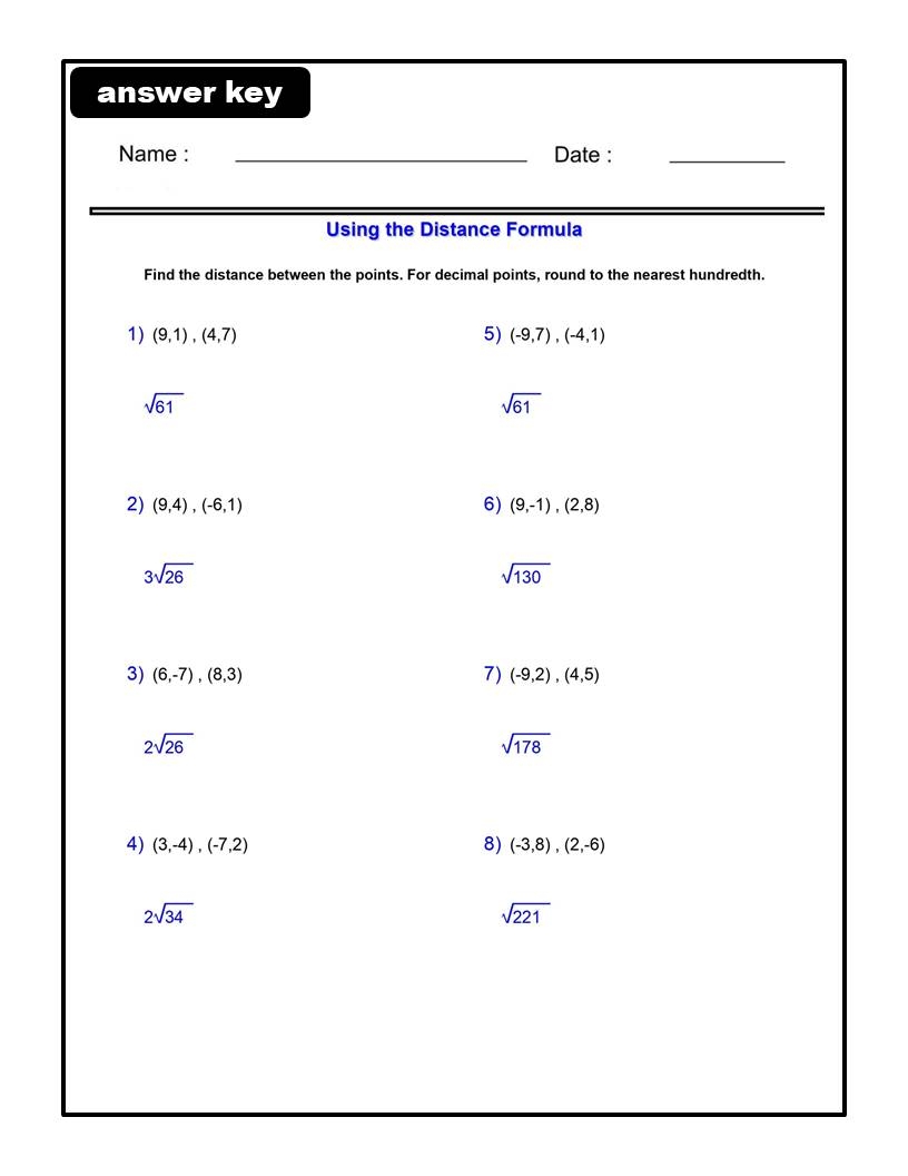 Using The Distance Formula Worksheets Algebra 1 Radical Worksheets Library