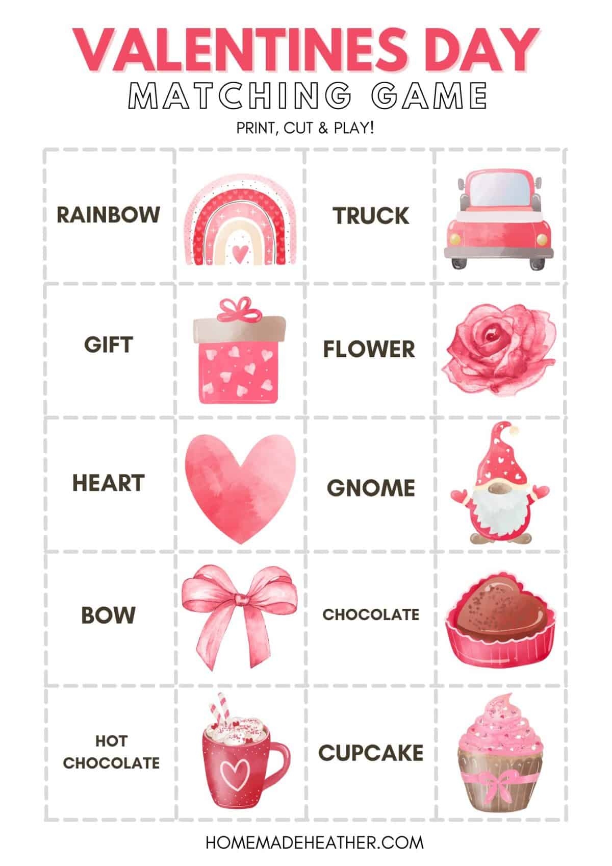Valentine s Day Matching Game Printable Homemade Heather