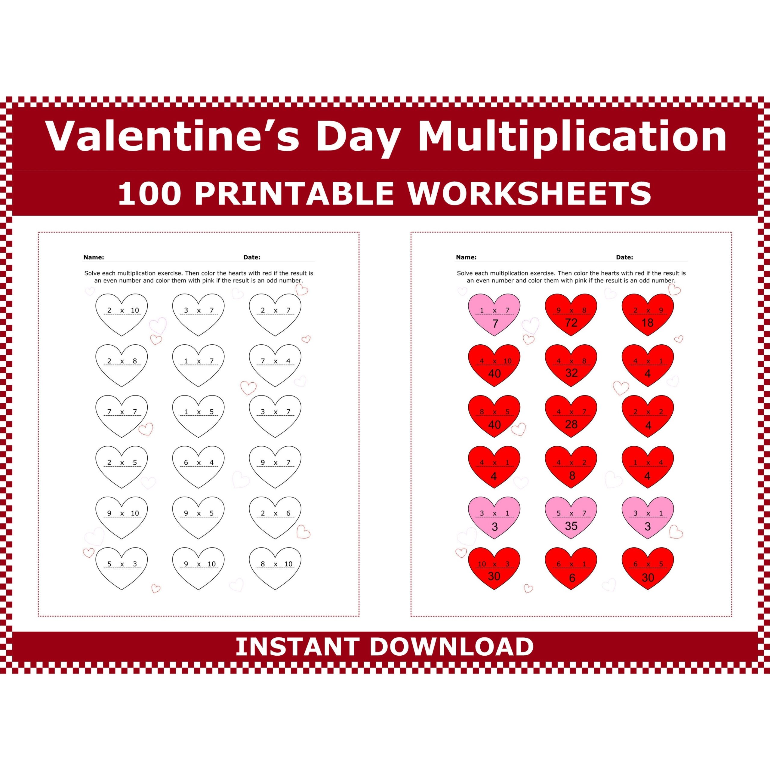 Valentine s Day Multiplication Worksheets Valentines Worksheets 