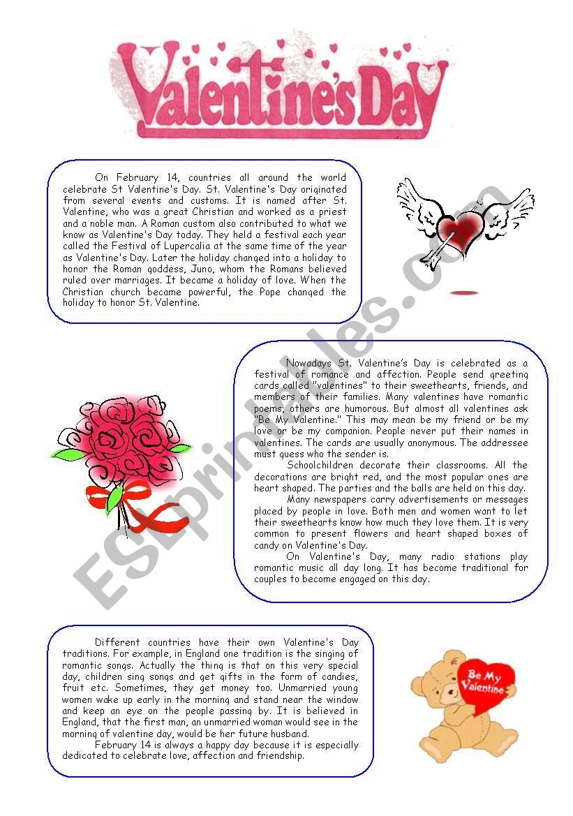 Valentines Reading Comprehension Worksheet