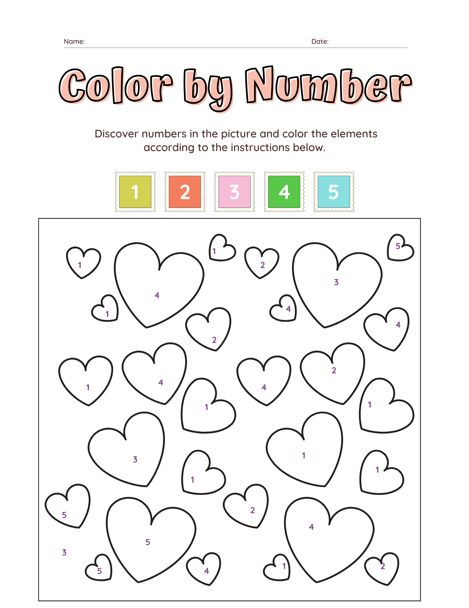 Valentines Day FREE Color By Number Printable Worksheets 