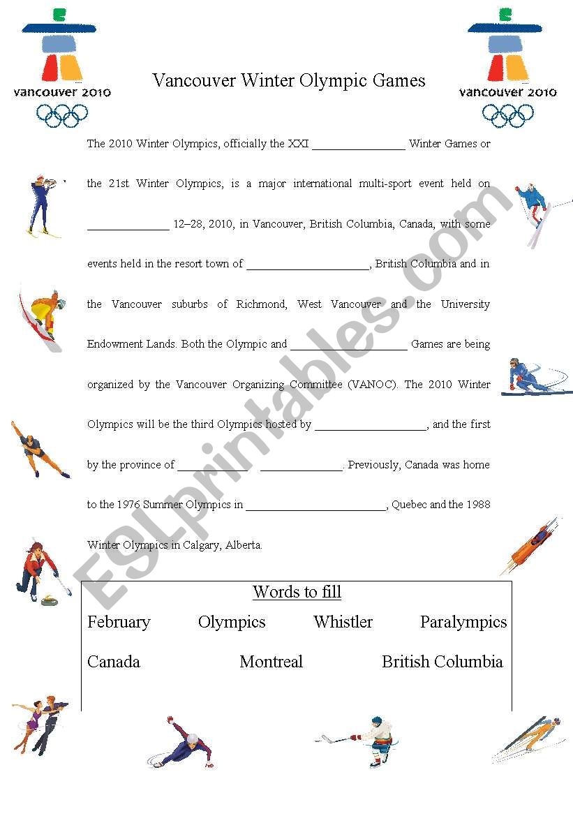 Vancouver Winter Olympic Games ESL Worksheet By Supergun812