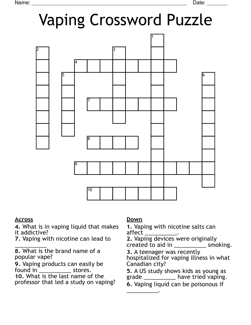 Vaping Crossword Puzzle WordMint Vaping Crossword Puzzle WordMint