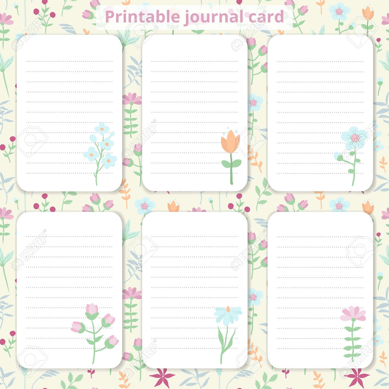 Vector Illustration Printable Journal Cards Universal Cards With A Simple Floral Design Empty Space For Text Notebook Paper Summer Spring Background Royalty Free SVG Cliparts Vectors And Stock Illustration Image 159868974 