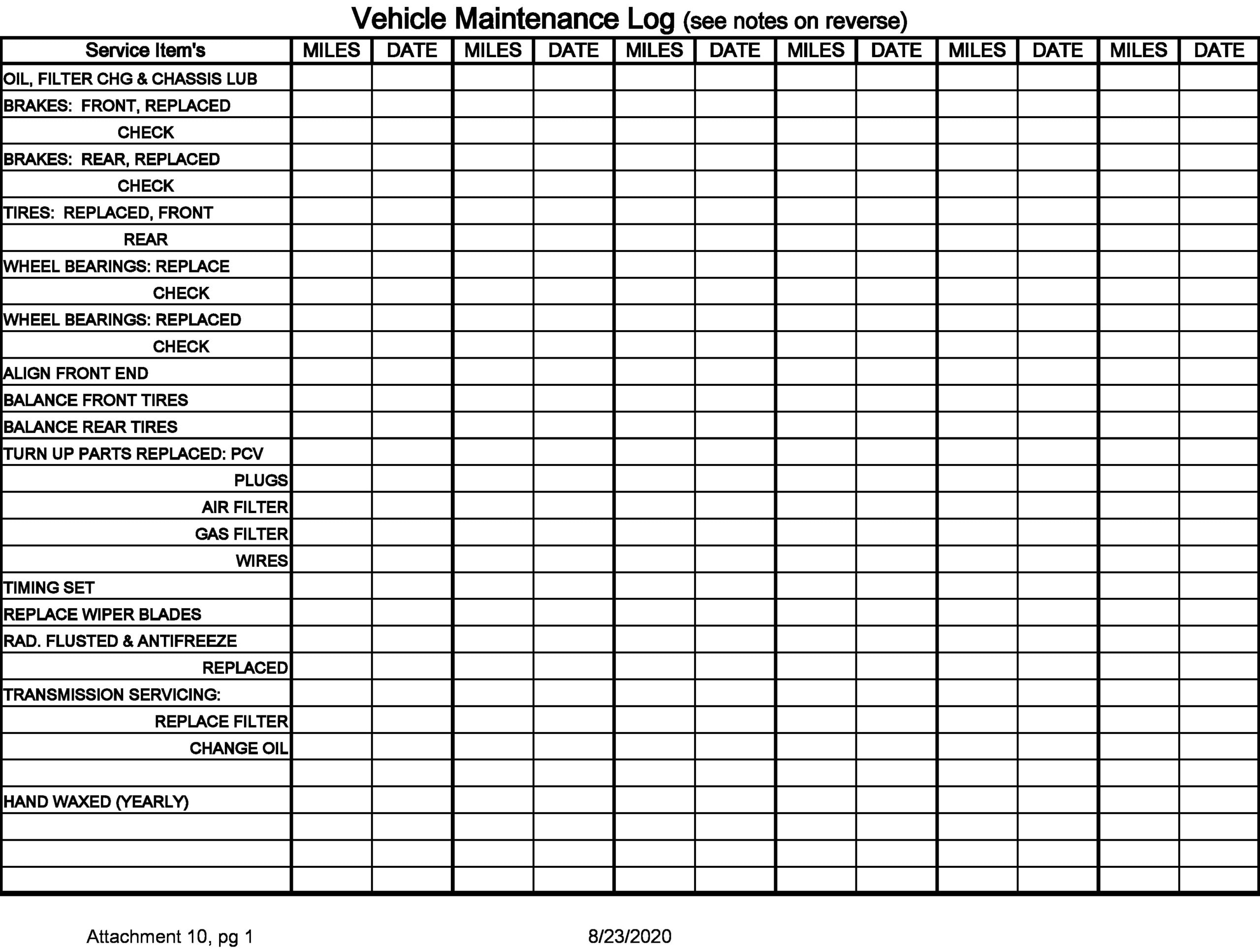 Free Blank Printable Vehicle Maintenance Log Free Blank Printable Vehicle Maintenance Log
