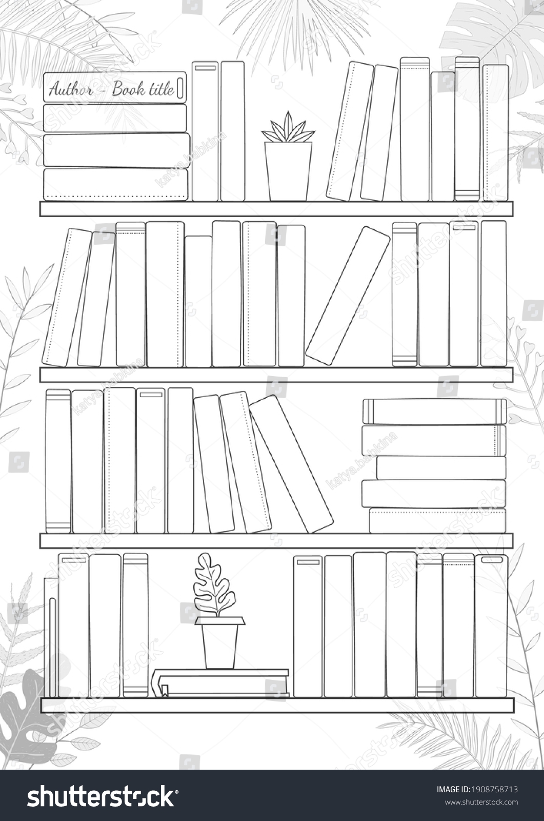 Vektor Stok Printable A4 Paper Sheet Bookshelves Books Tanpa Royalti 1908758713 Shutterstock
