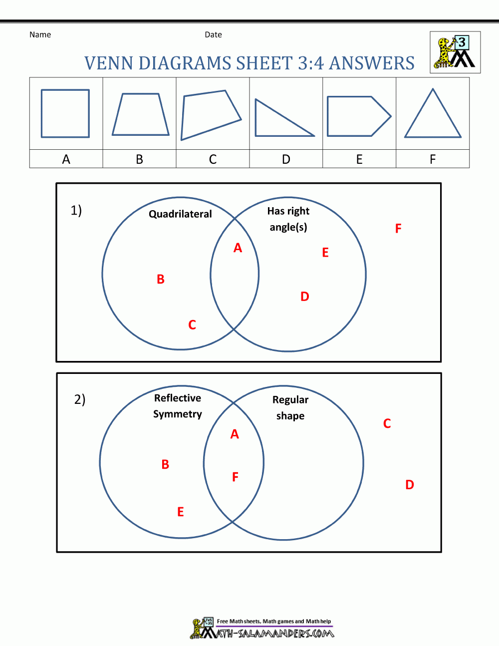 Free Printable Venn Diagram Math Worksheets
