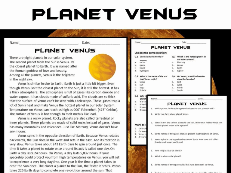 Venus Reading Comprehension Passage And Questions PDF Teaching Resources