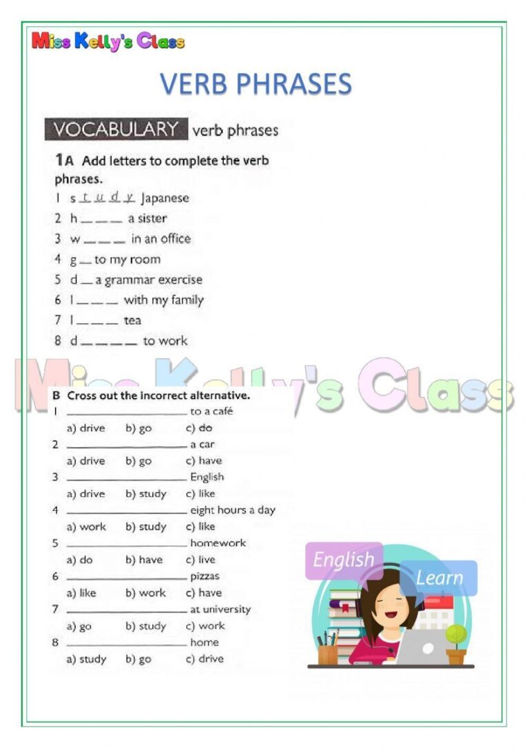 Verb Phrases MISSKELLY Live Worksheets Worksheets Library