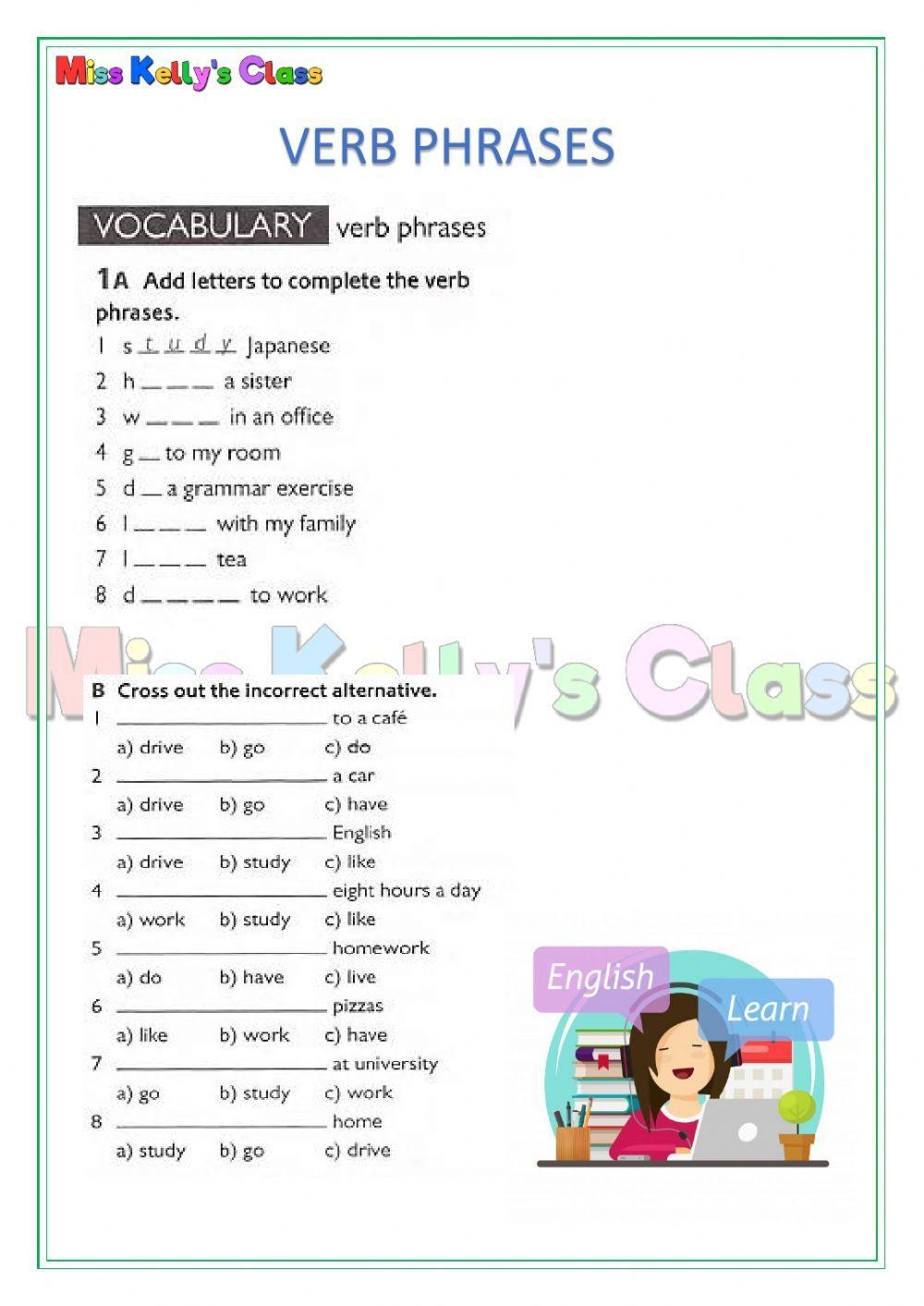 Verb Phrases MISSKELLY Live Worksheets Worksheets Library