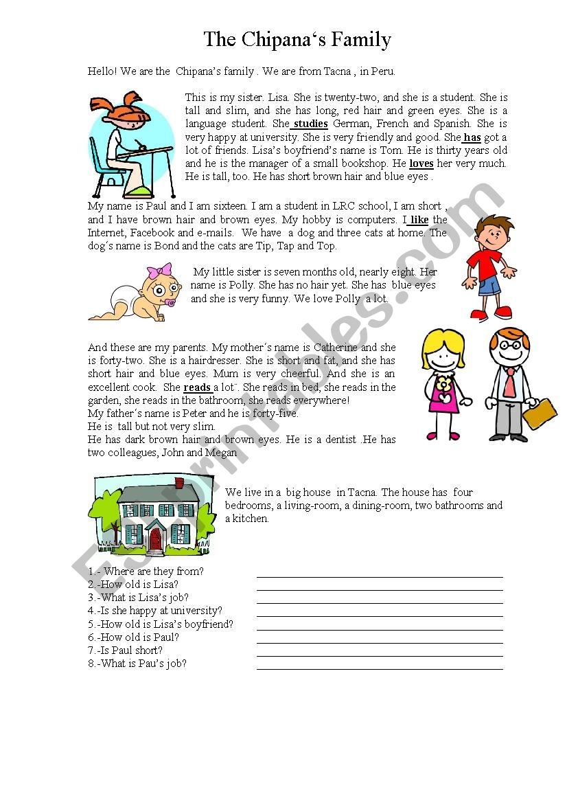 Verb To Be Reading ESL Worksheet By Grey123456789