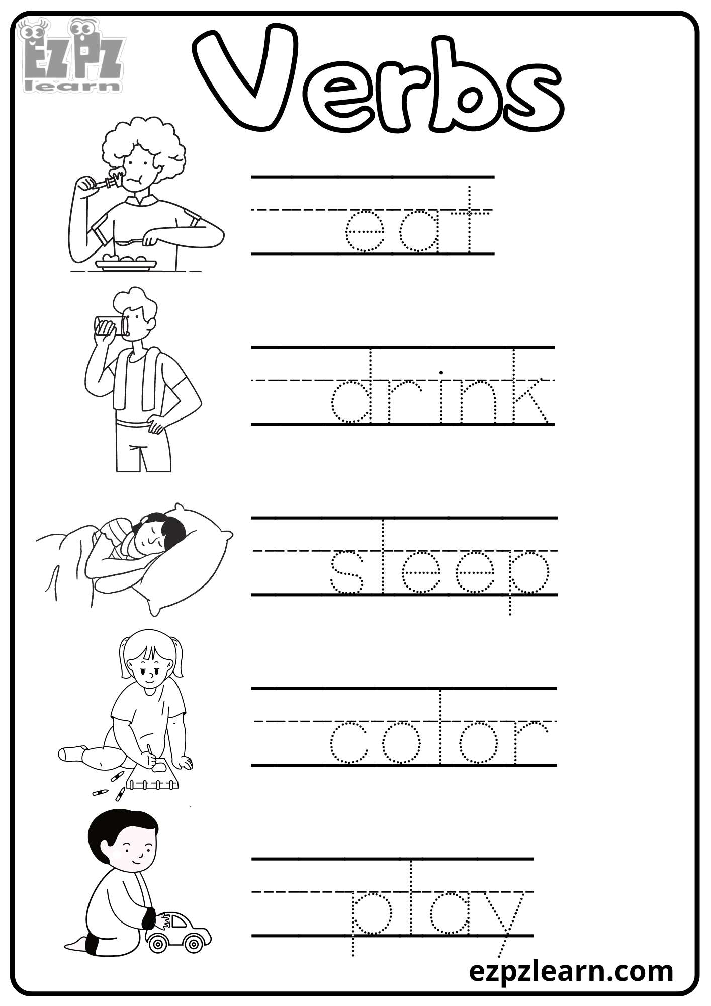 Verbs Tracing 4 Worksheet For Kids Free PDF Download Ezpzlearn