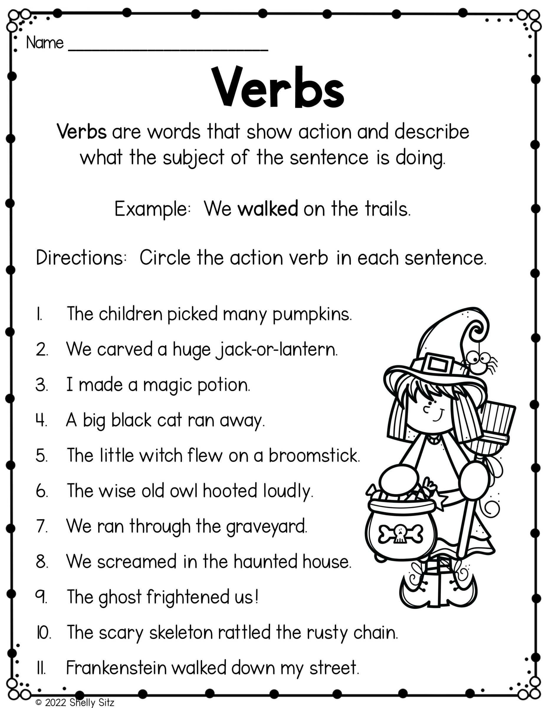 Verbs Worksheet Using Halloween Sentences Smiling And Shining In Worksheets Library