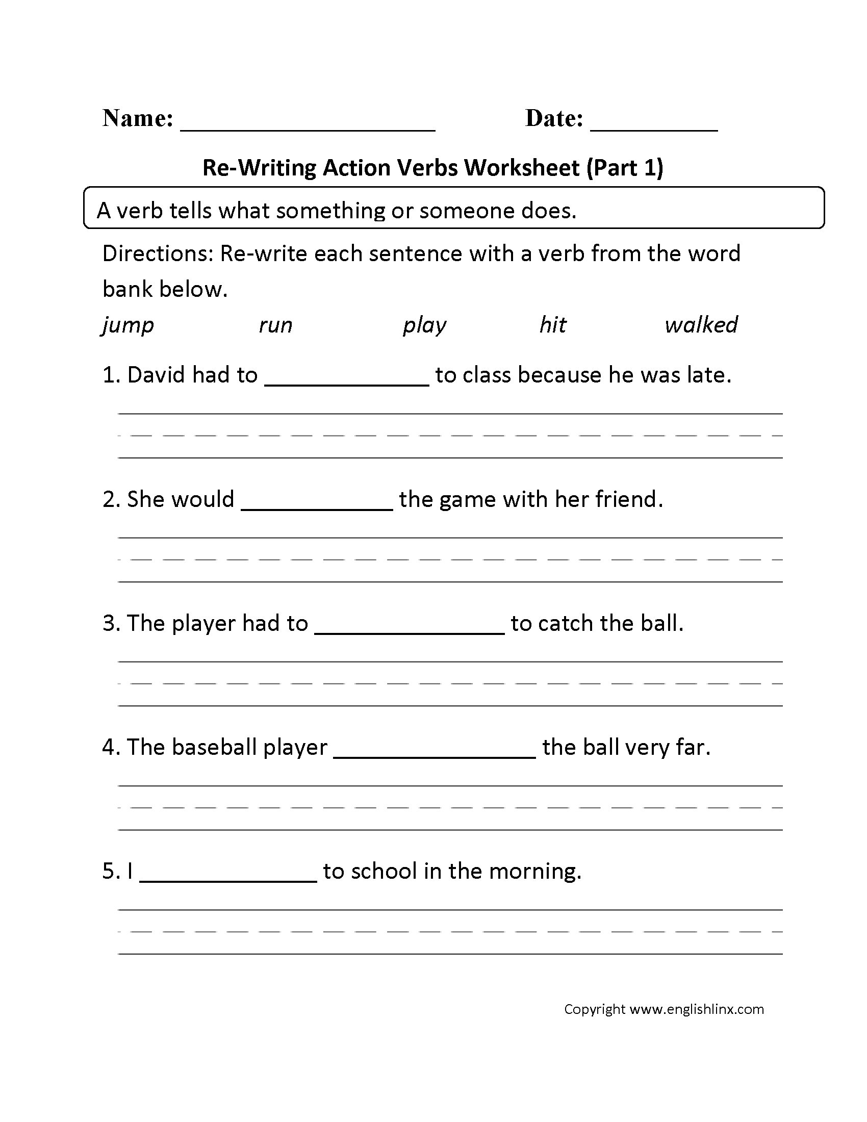 Verbs Worksheets Action Verbs Worksheets