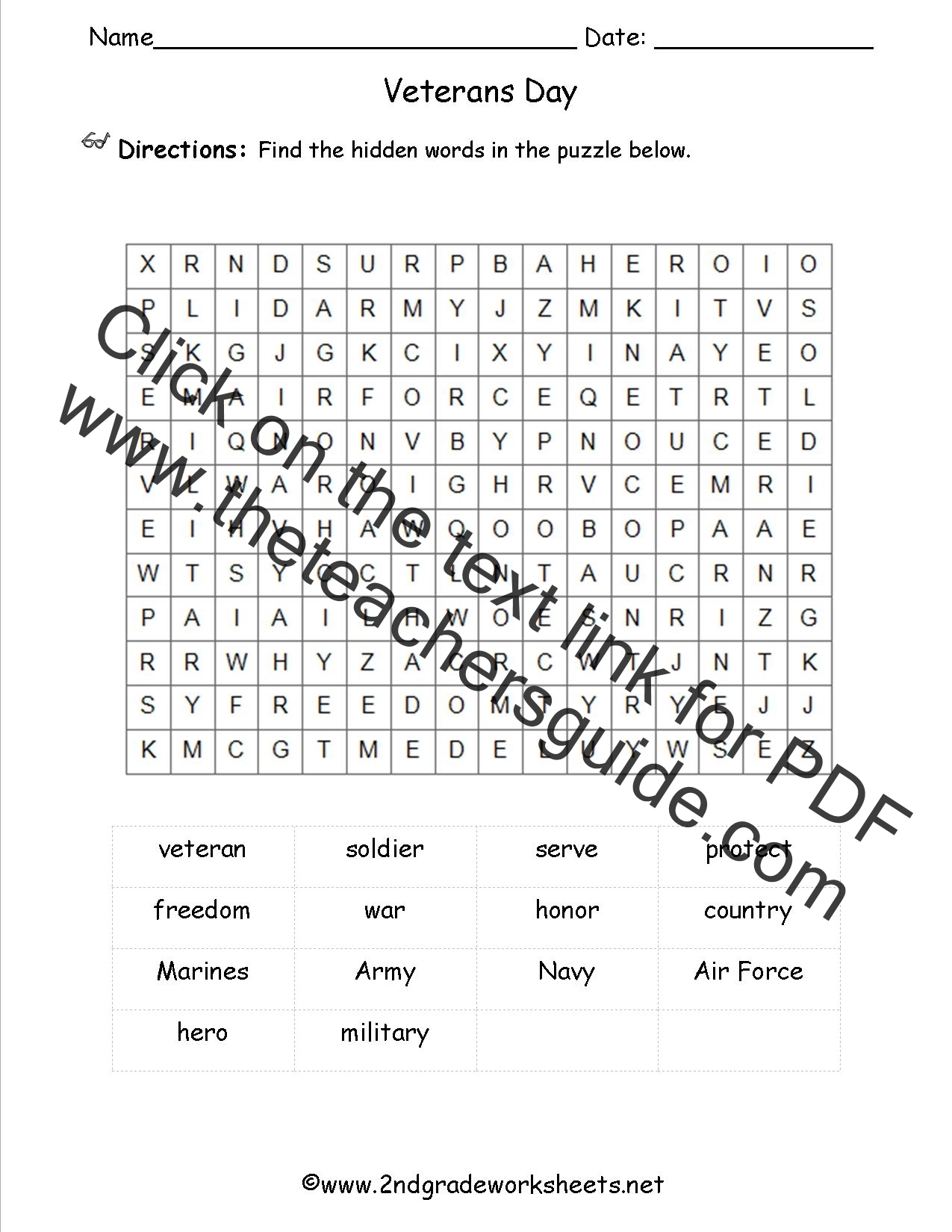 Veterans Day Worksheets