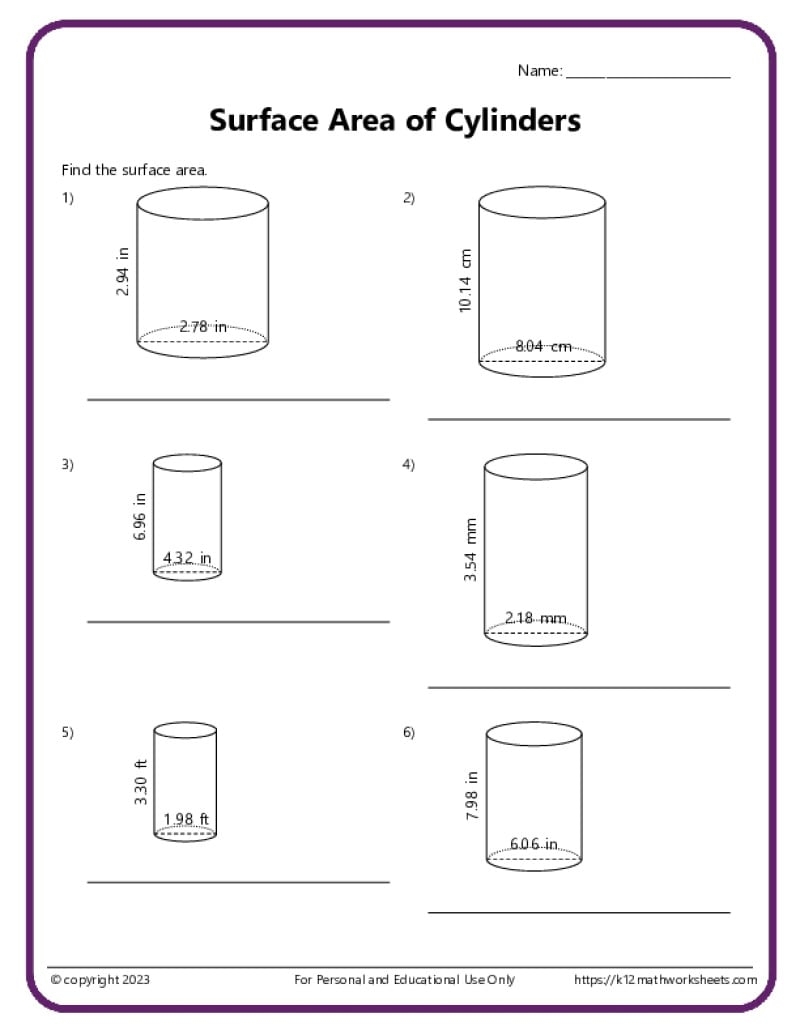 Free Printable Surface Area Worksheet
