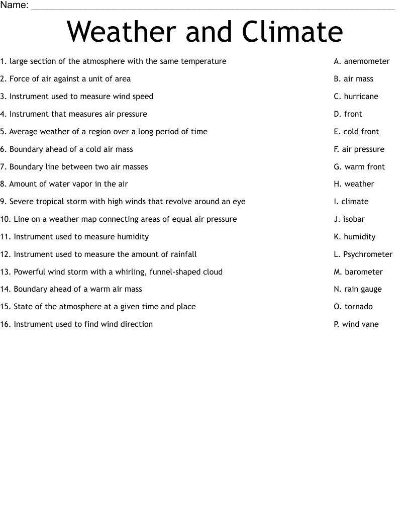 Weather And Climate Worksheet WordMint