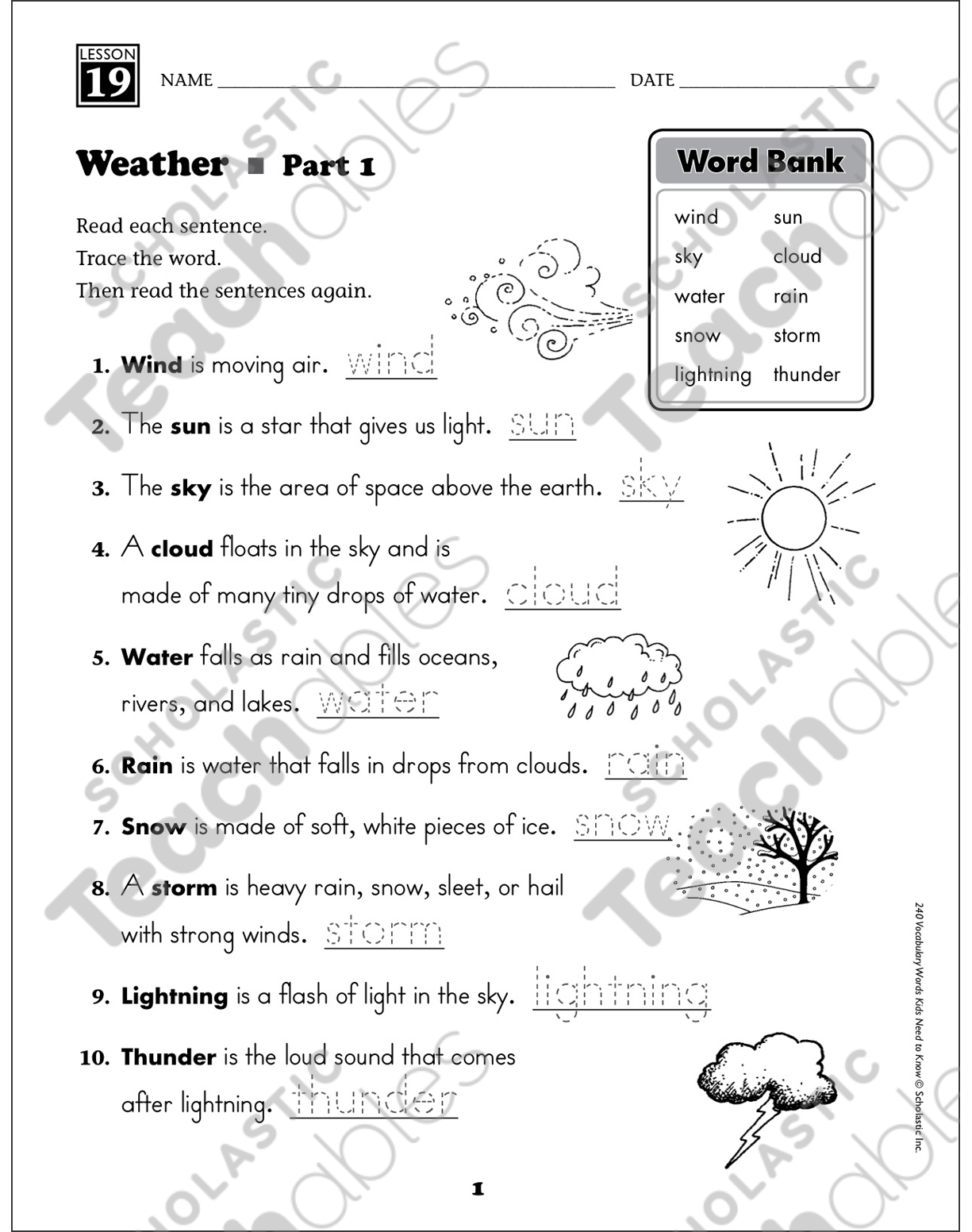 Weather Content Words Grade 1 Vocabulary Printable Skills Sheets Worksheets Library
