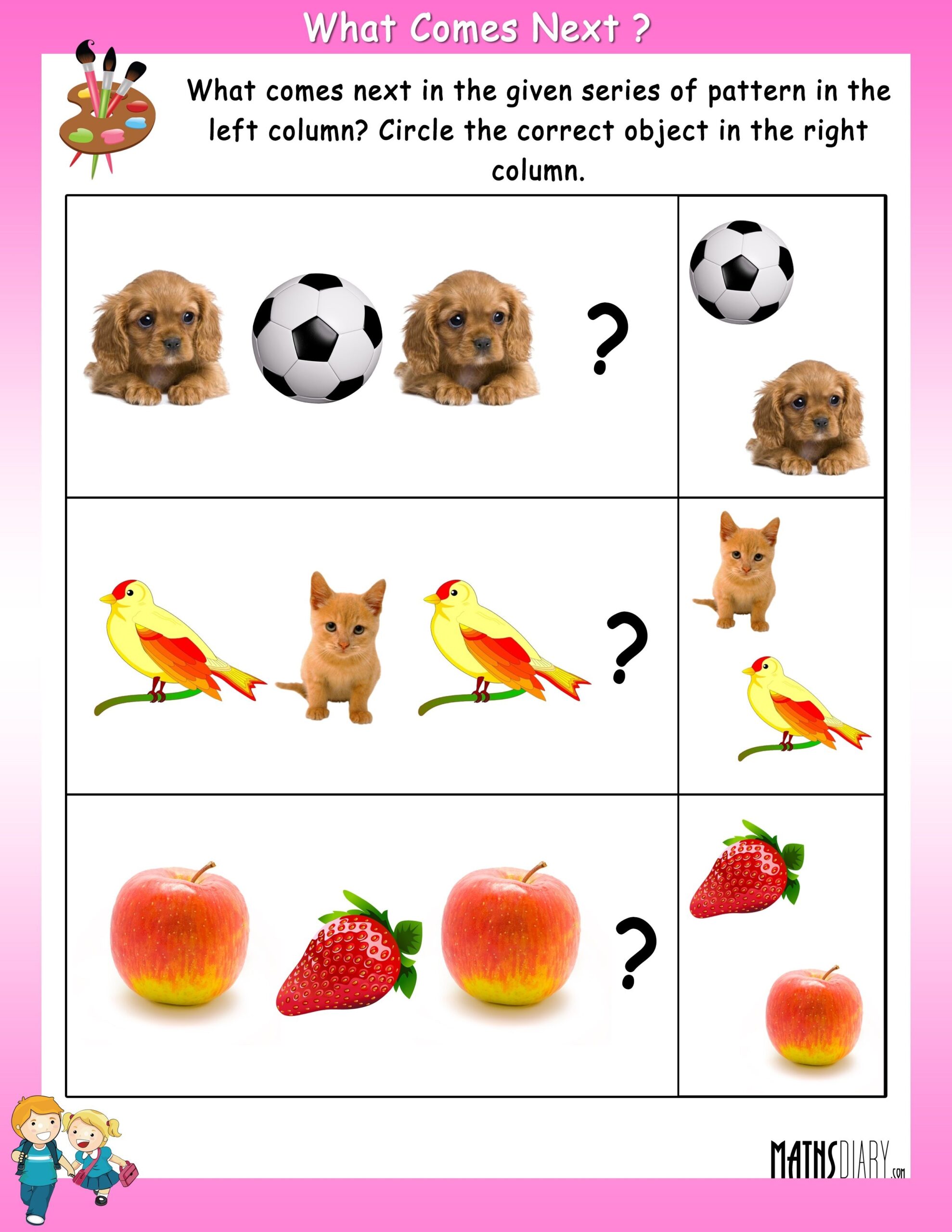 What Comes Next In The Given Pattern Math Worksheets 