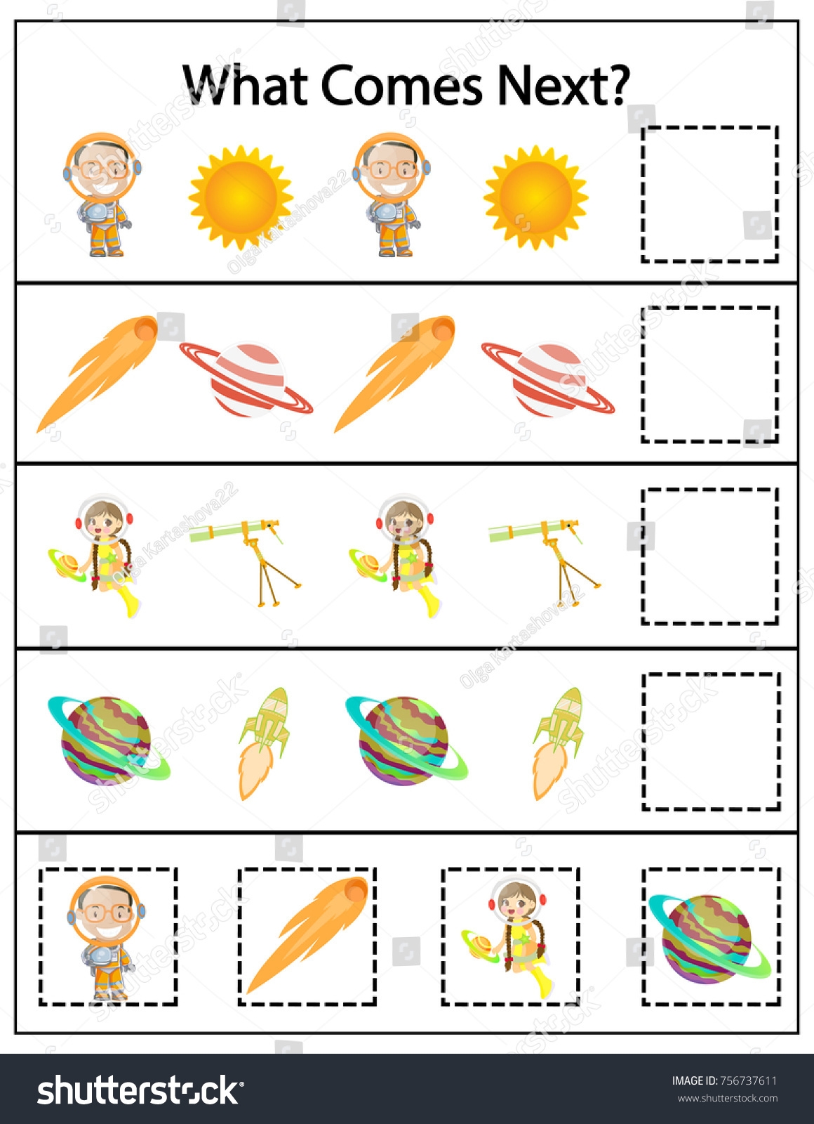 What Comes Next Kindergarten Worksheet Kids Stock Vector Royalty 