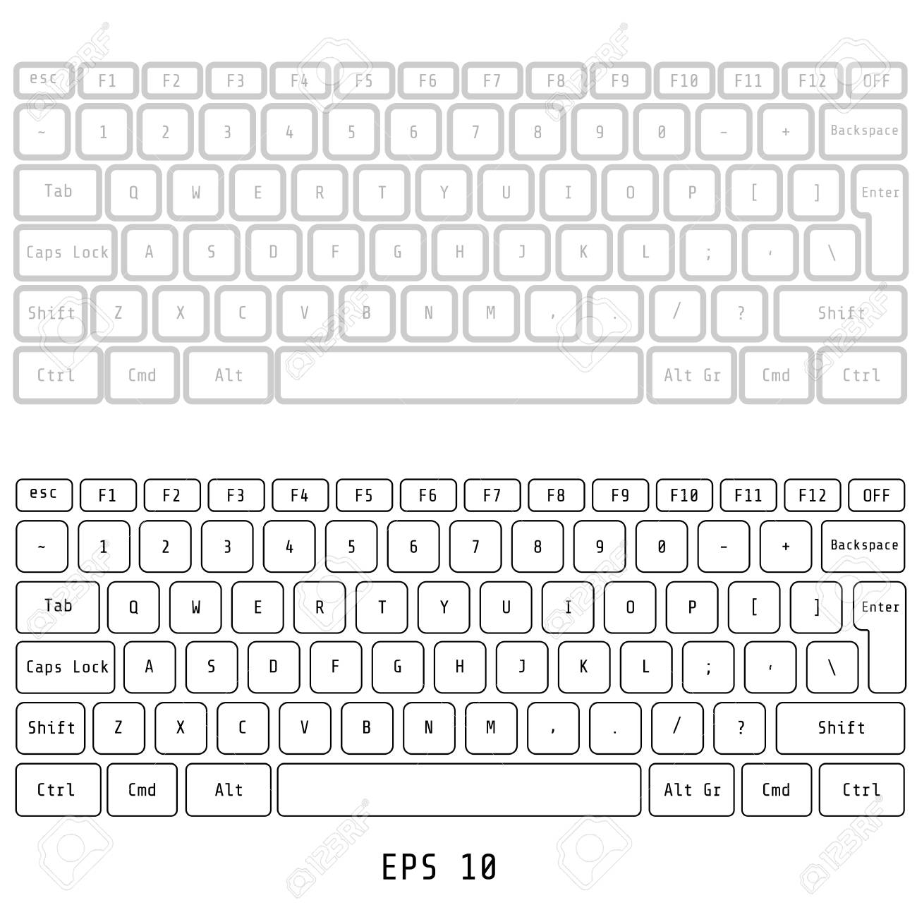 White Computer Keyboard Button Layout Template With Letters For 