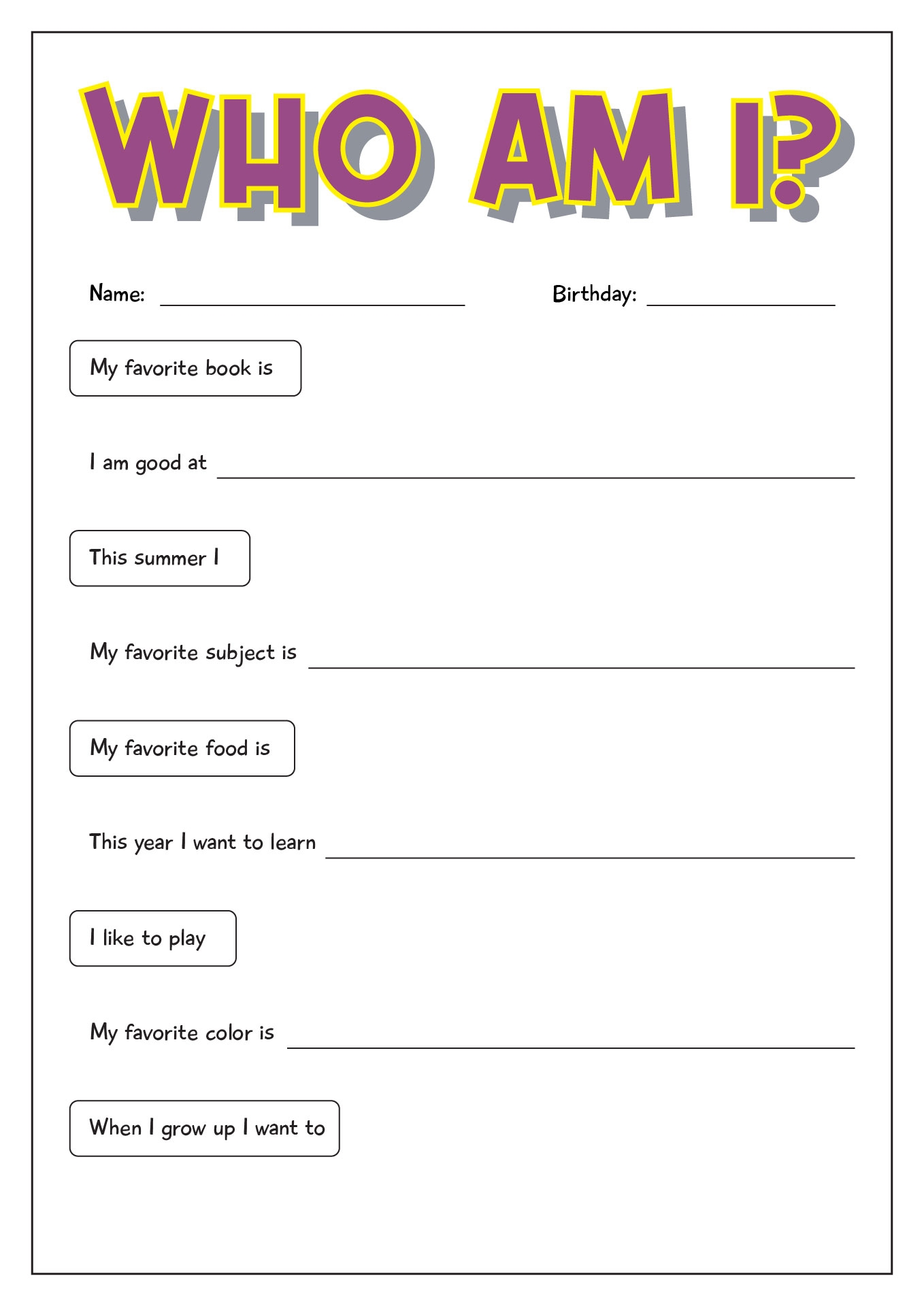 Free Printable Who Am I Worksheets