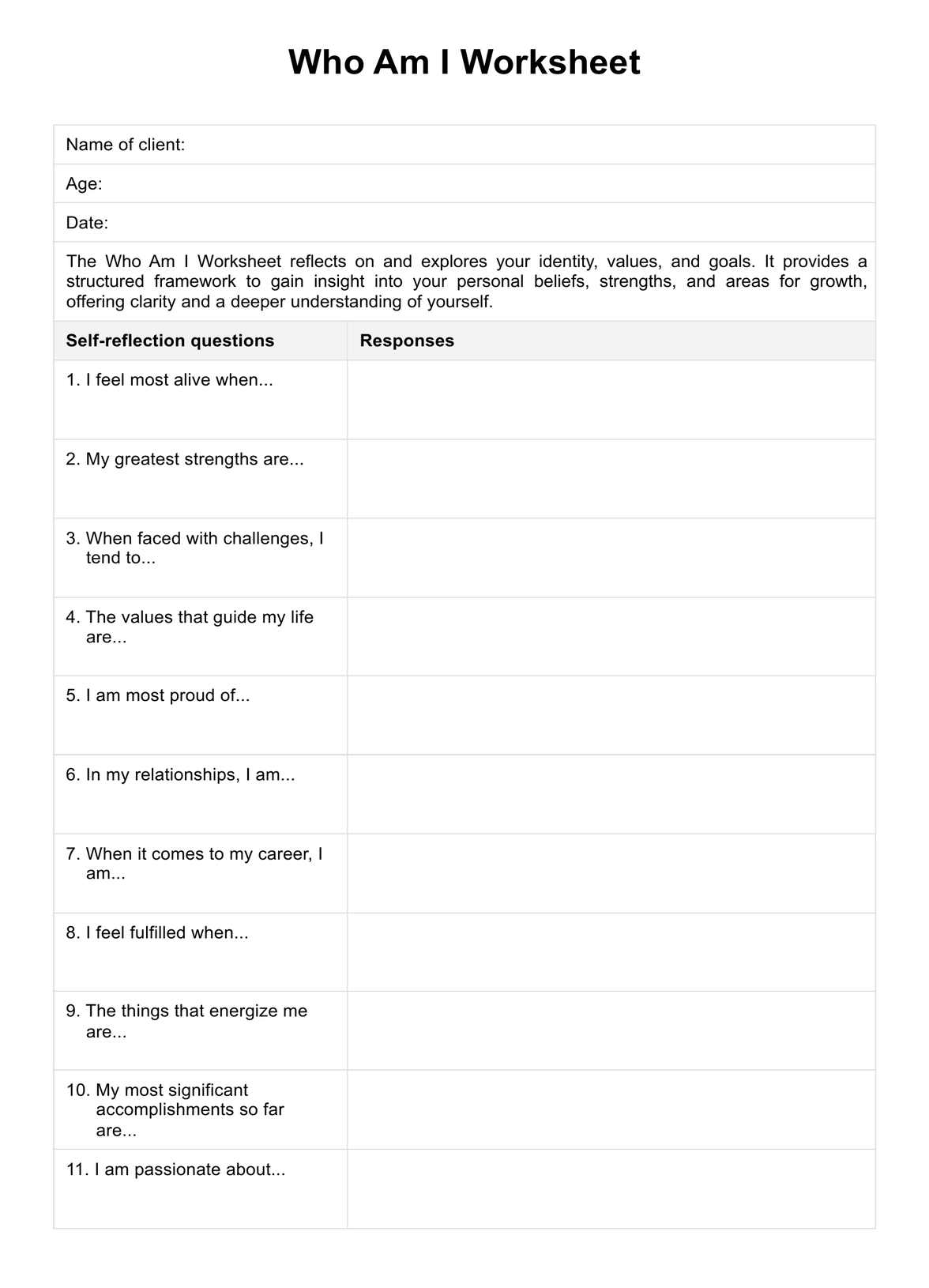 Who Am I Worksheet U0026 Example Free PDF Download