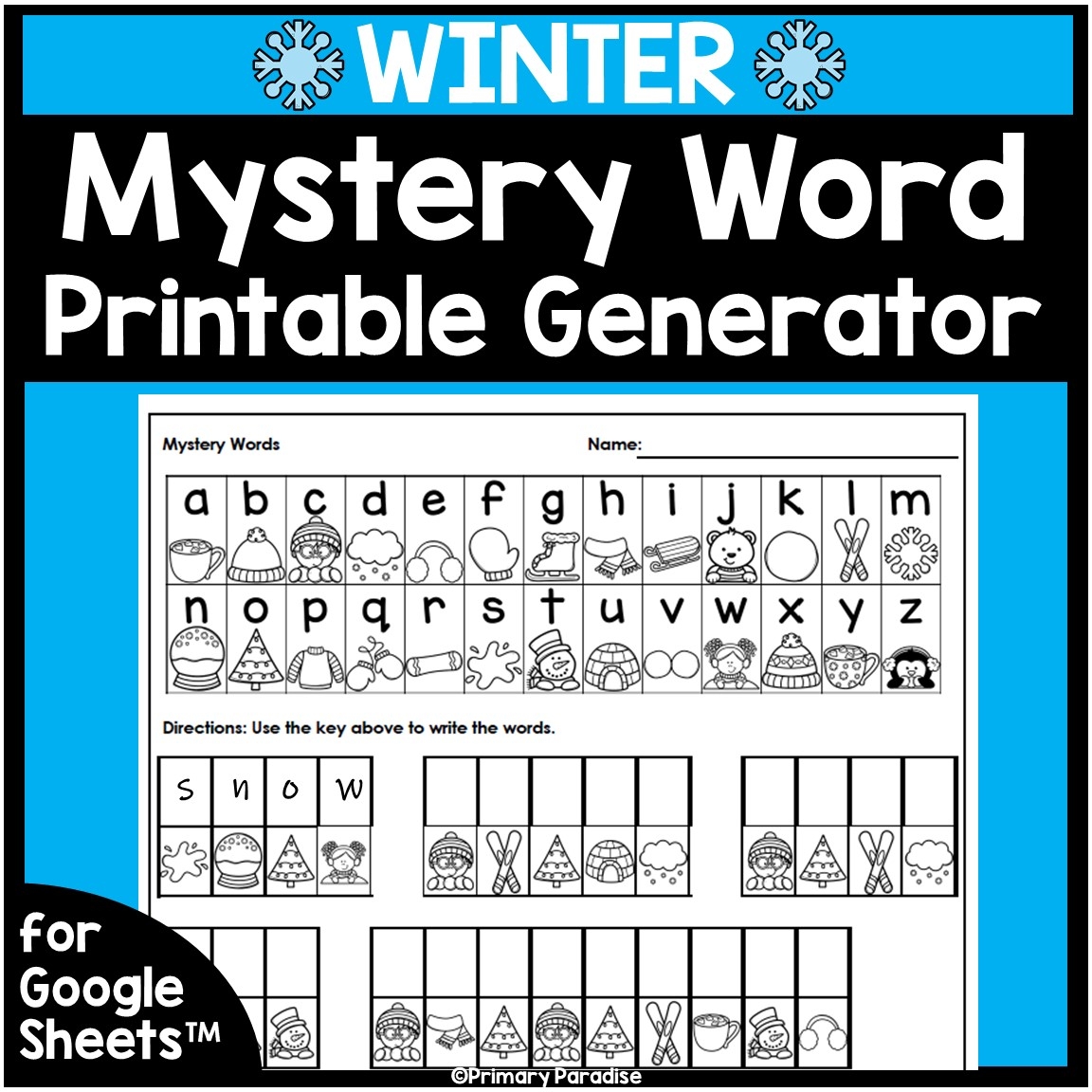 Winter Mystery Word Practice Editable