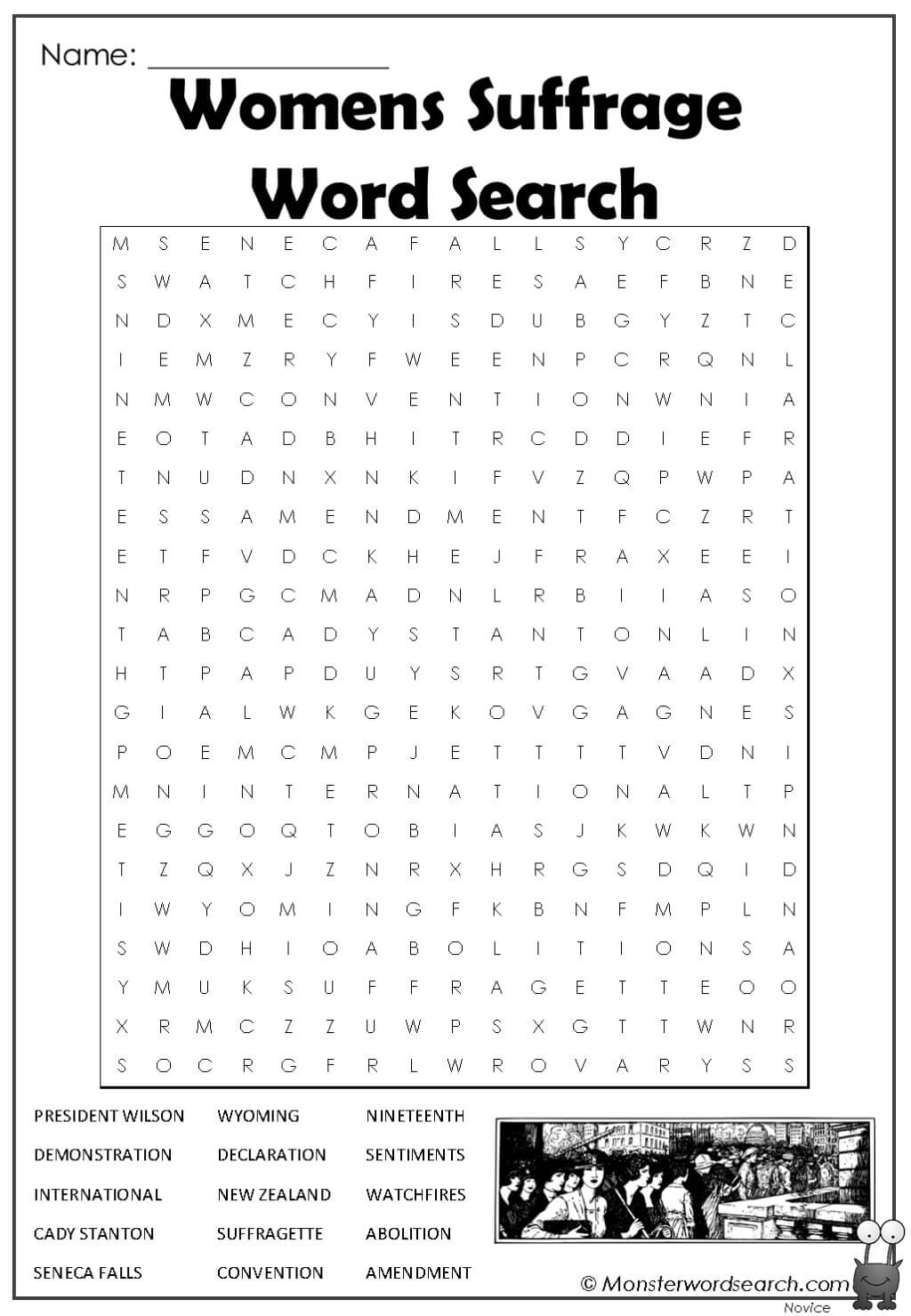 Womens Suffrage Word Search Monster Word Search