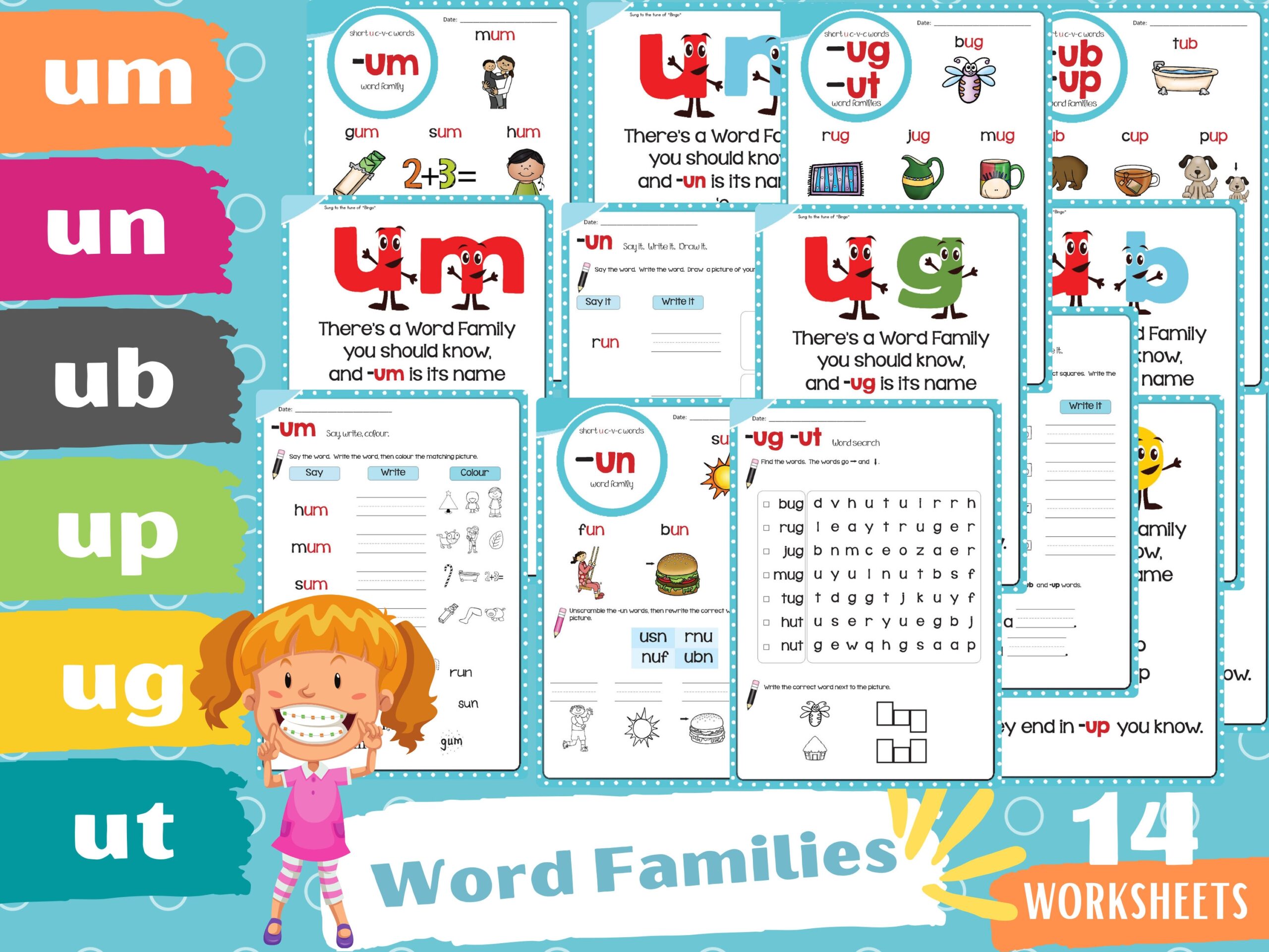Word Families um un ub up ug ut Etsy Ireland