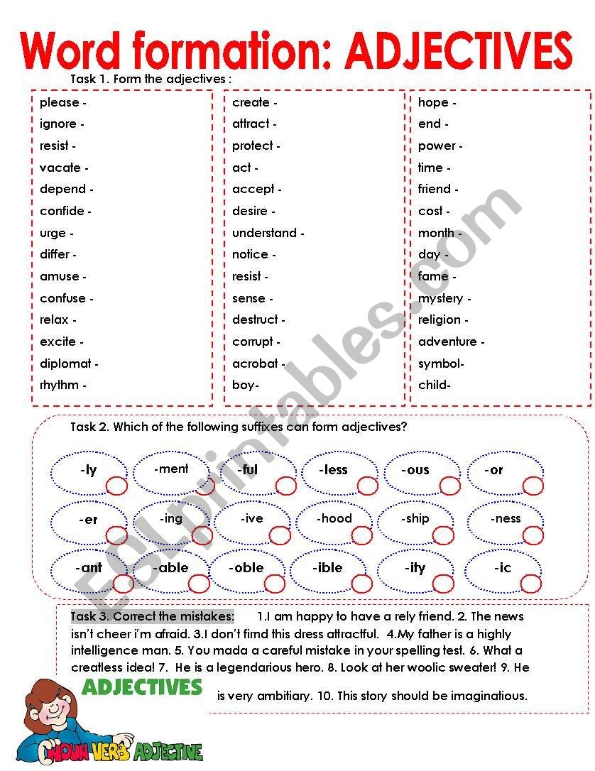 Word Formation ADJECTIVES ESL Worksheet By Nurikzhan Word Formation ADJECTIVES ESL Worksheet By Nurikzhan