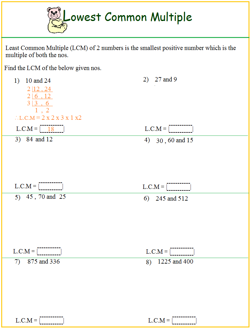 Worksheet On LCM