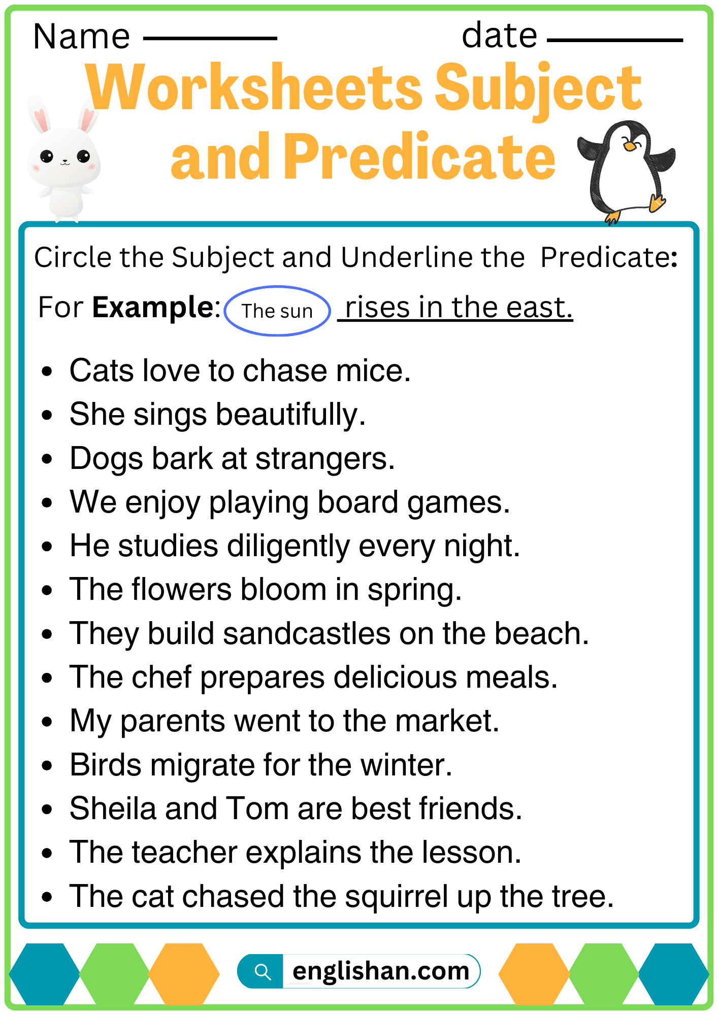 Worksheet Subject And Predicate In English Englishan
