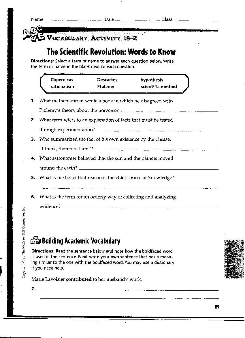 World Hist B Home Section 1 Scientific Revolution Worksheet Pt 1