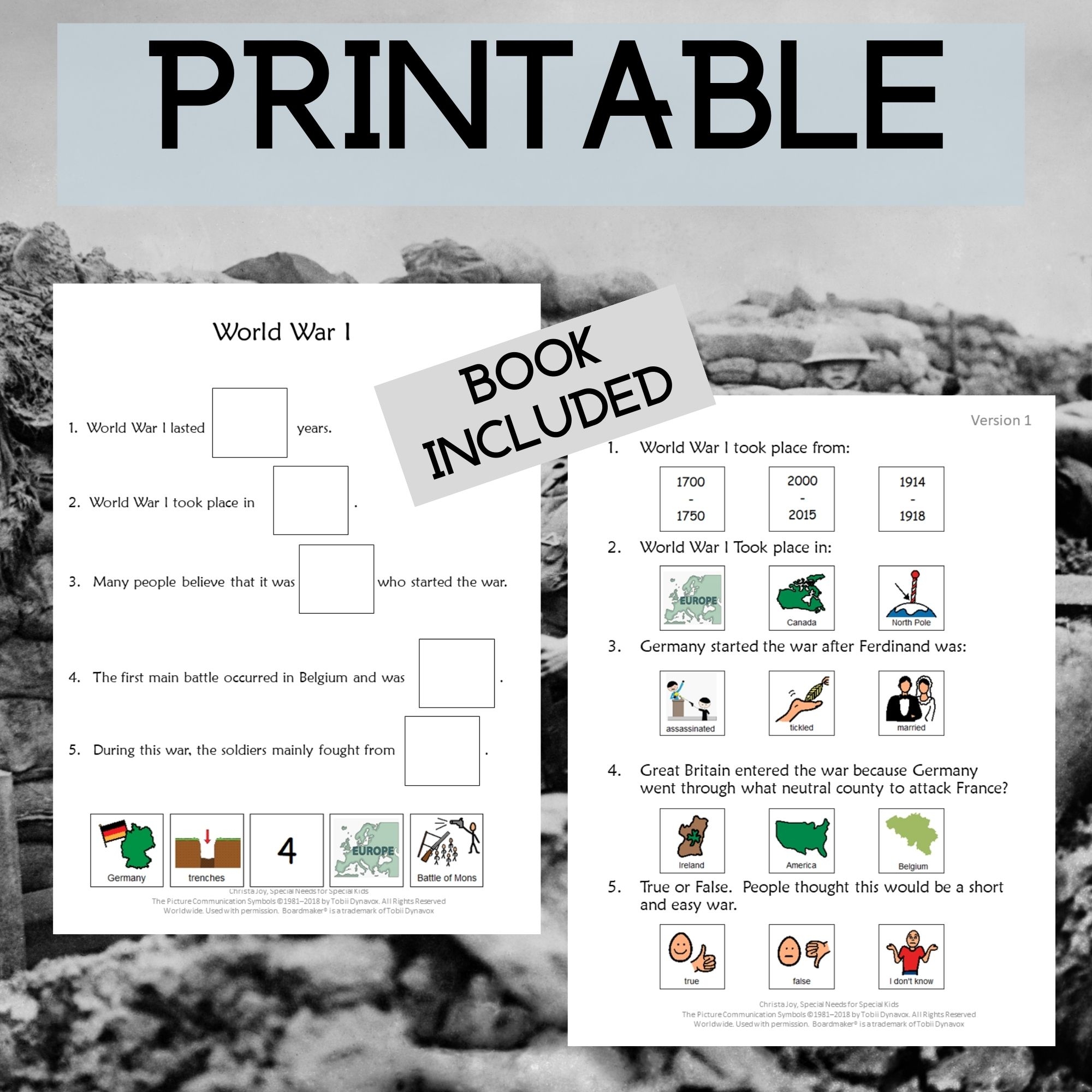 World War 1 Unit For Special Education PRINT AND DIGITAL Special Needs For Special Kids