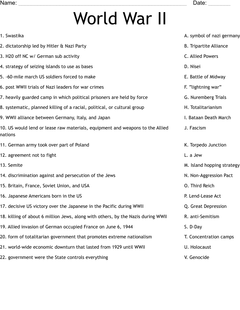 World War II Worksheet WordMint