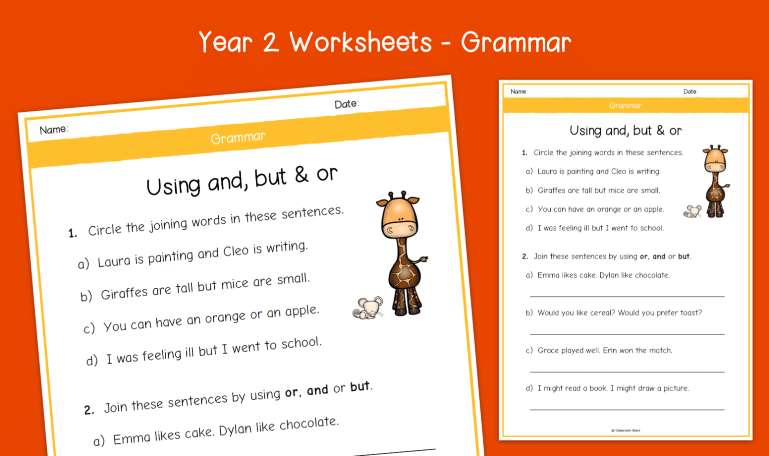 Year 2 Using and but And or Conjunctions Worksheets KS1 Grammar Primary English