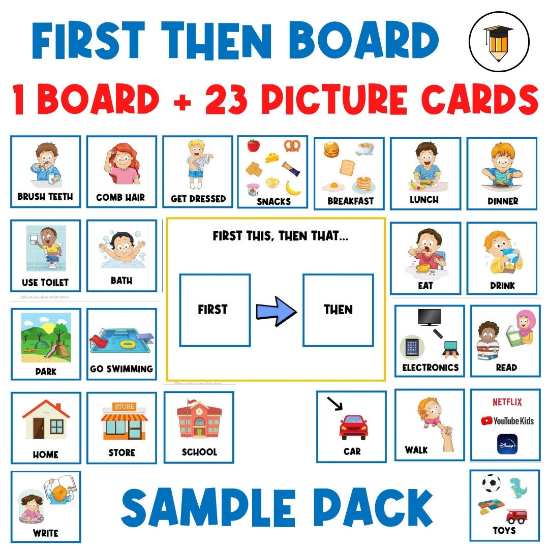 1 BOARD 23 PICTURE CARDS First Then Board Visual Aid Visual Schedule Toddler Behavior Chart Task Card Autism Communication Etsy Norway