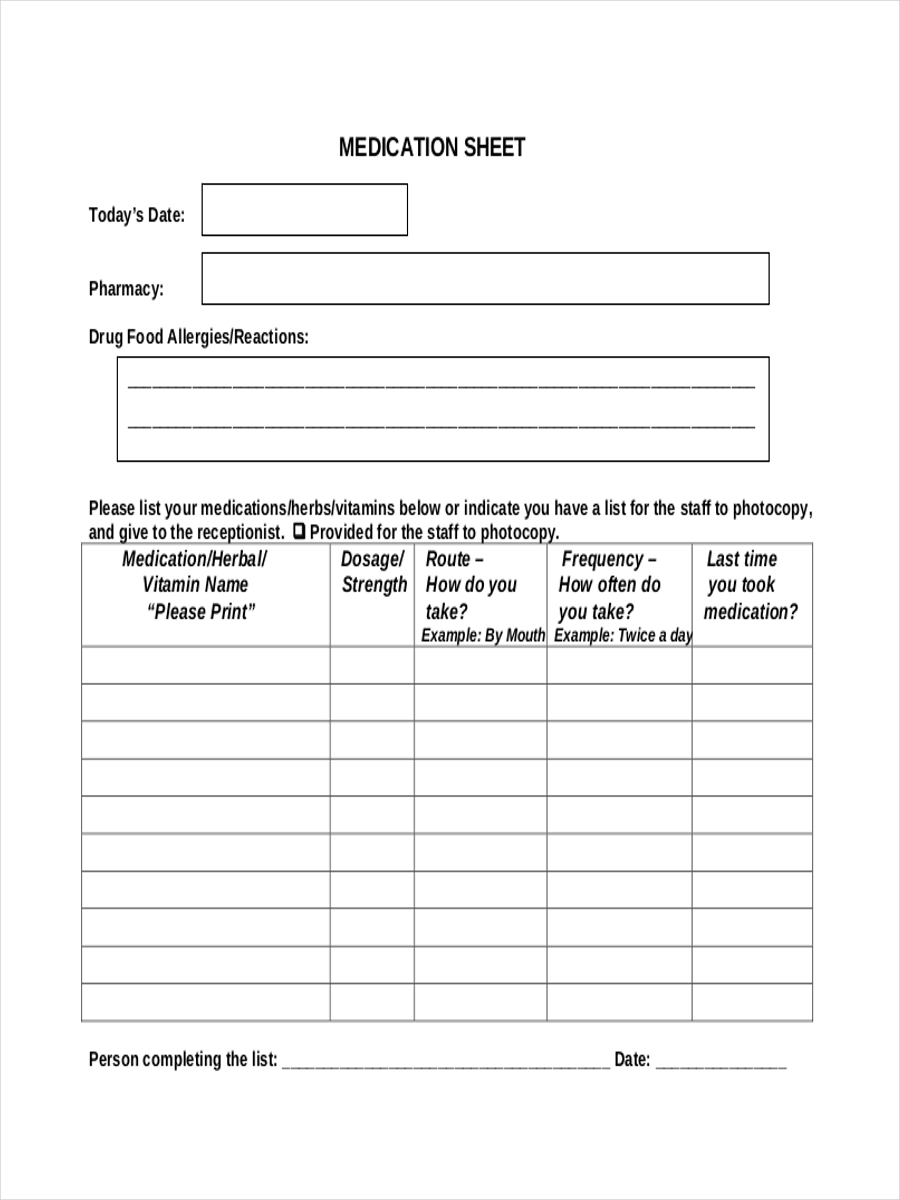 10 Medication Sheet Examples To Download