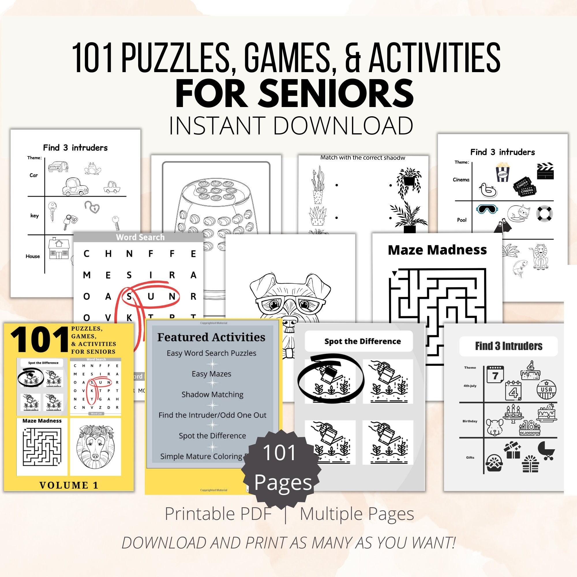 101 Puzzles Activities For Seniors Large Print Fun Easy Activities For Those With Alzheimer s Dementia Parkinson s Memory Loss Aging Etsy New Zealand