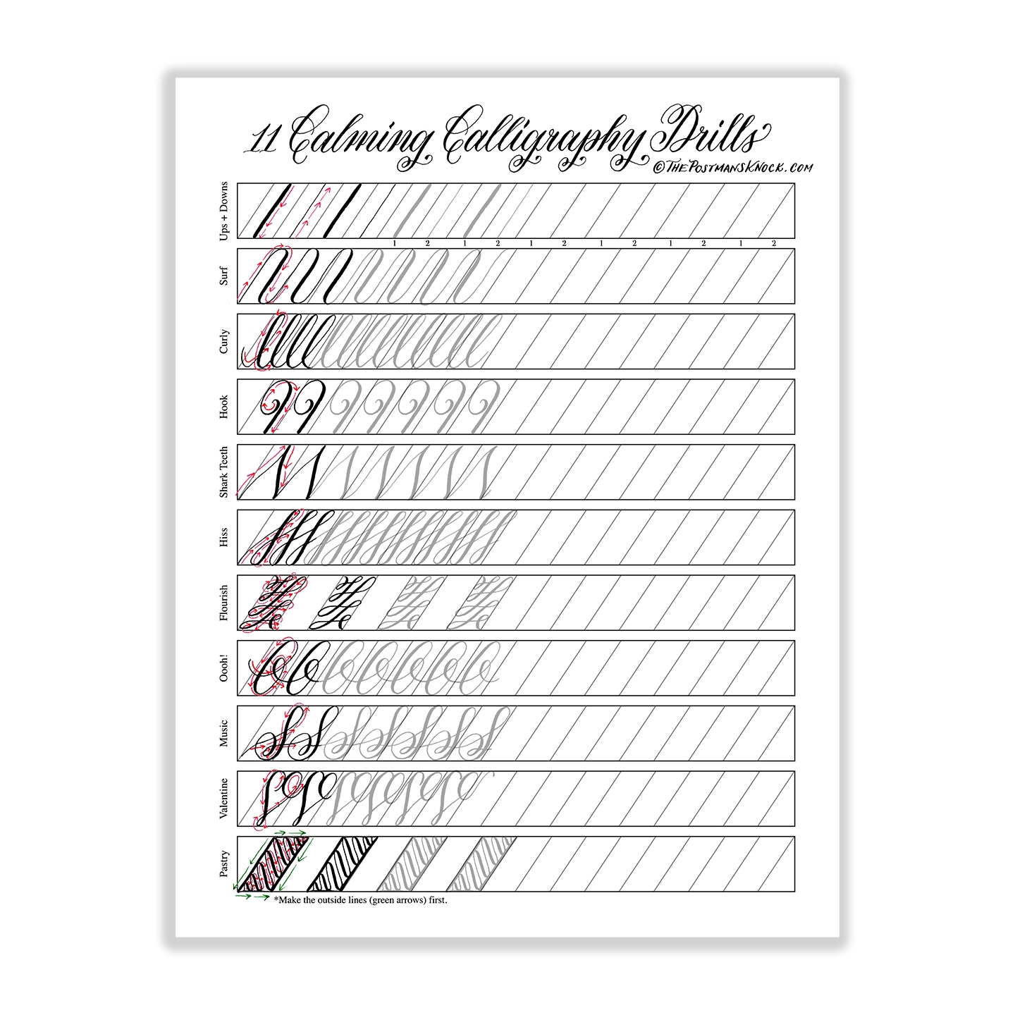 11 Calming Calligraphy Drills Printable The Postman s Knock 11 Calming Calligraphy Drills Printable The Postman s Knock