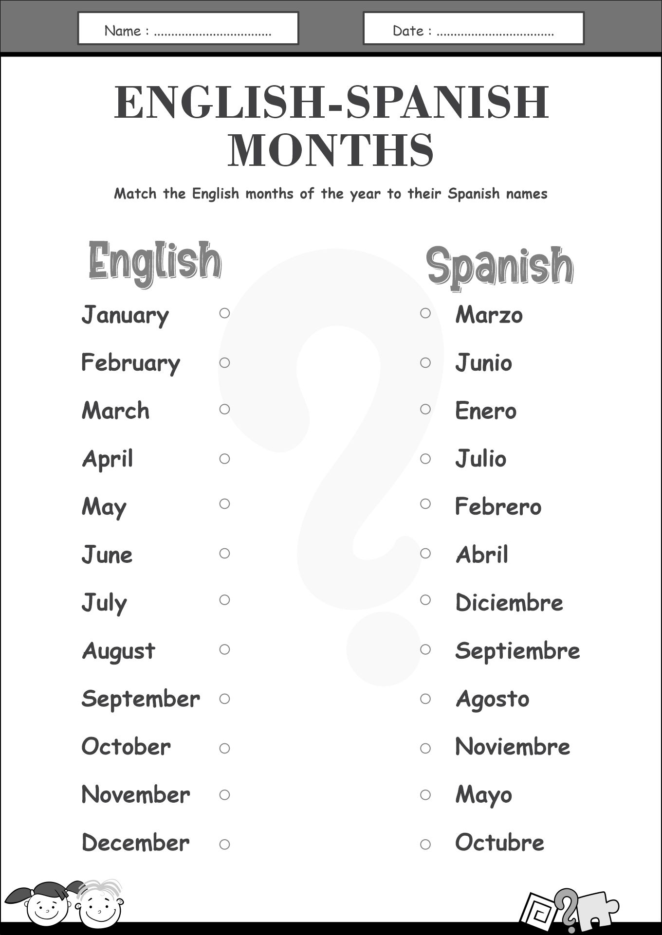 Free Spanish Worksheets Printable