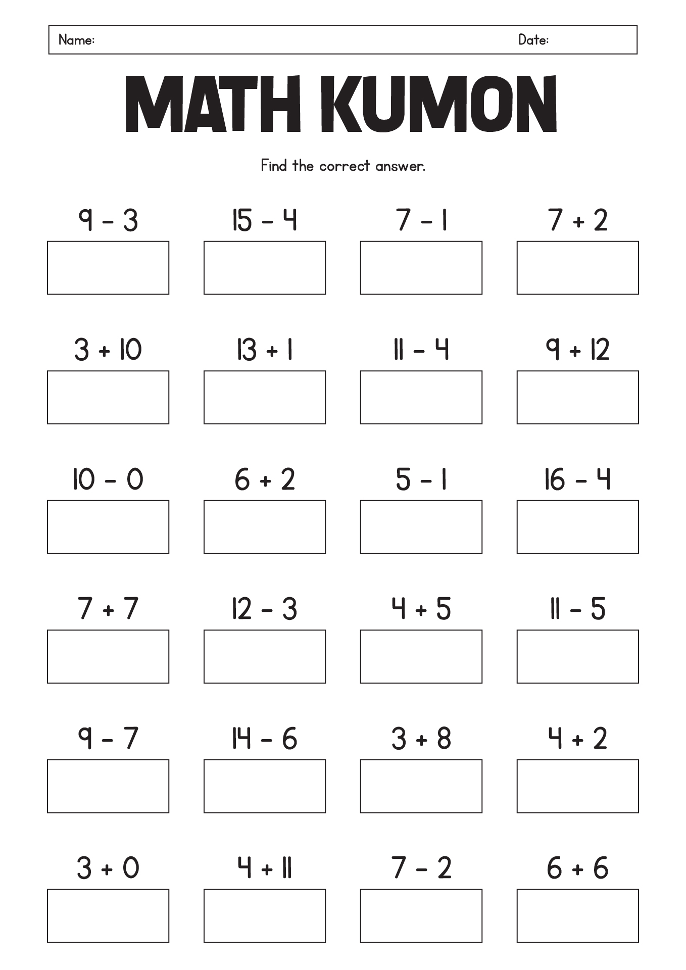 Printable Kumon Math Worksheets