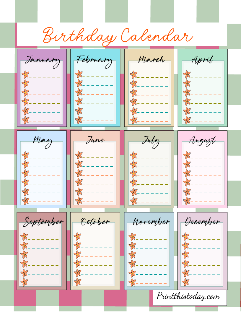 12 Free Printable Birthday Calendars Trackers