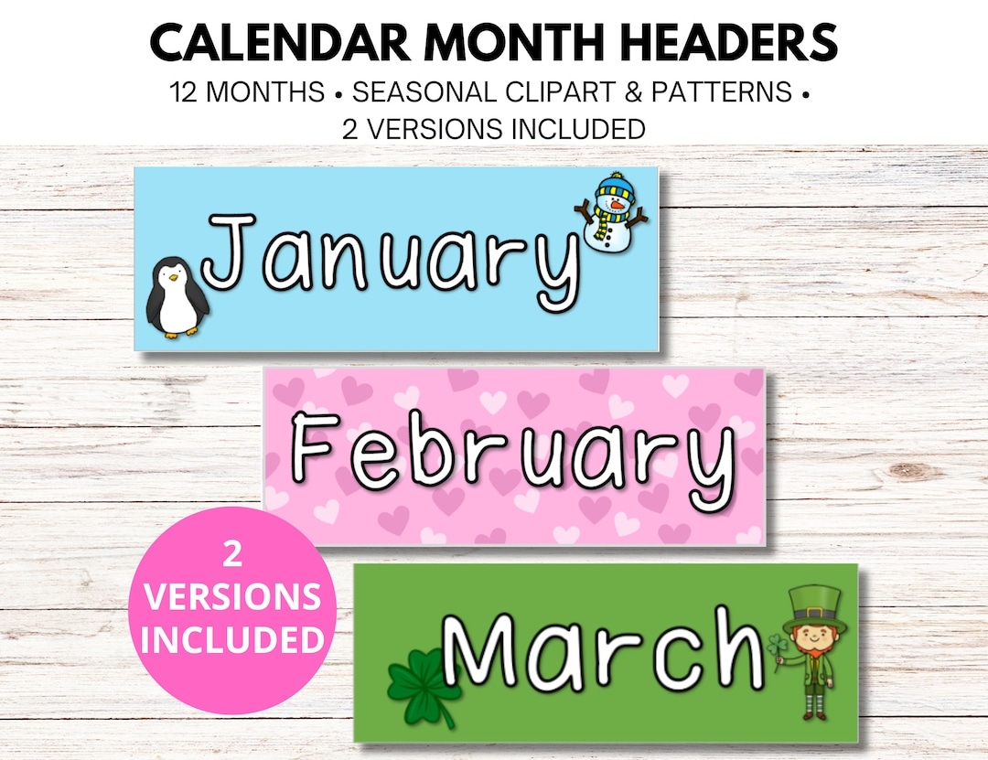 12 Month Printable Calendar Month Headers Etsy 12 Month Printable Calendar Month Headers Etsy